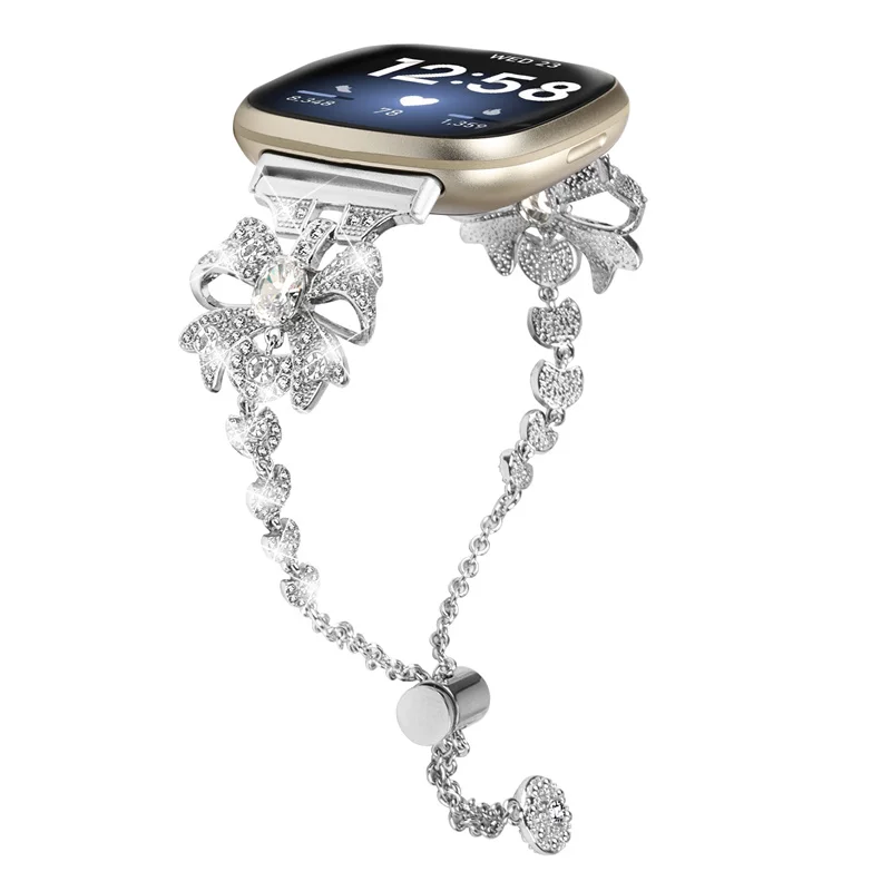 HK1110 Gold 20mm 316l Stainless Steel Crystal Smart Bracelet Straps For Fitbit Versa 4 Ladies Guess Watch Chain Band