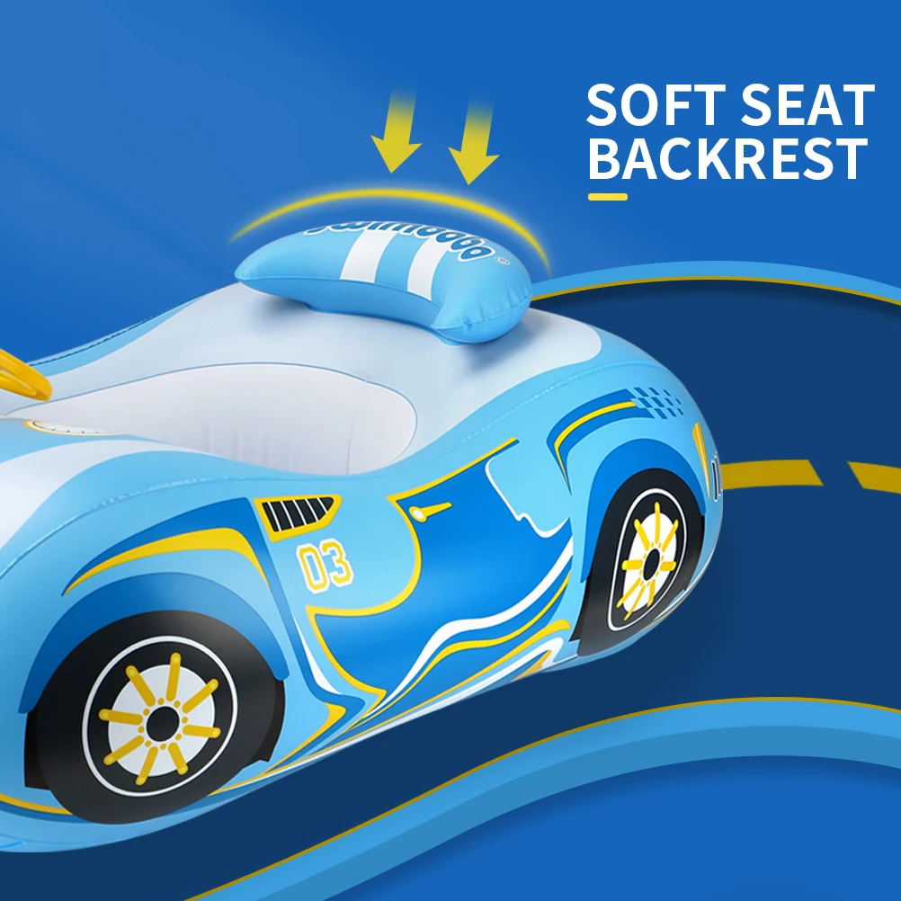 Swimbobo Hot Sale Blue Car Swimming Seat Boat Floating Water Toy Steer Kids Inflatable Children Swim Pool Float Ring With Canopy
