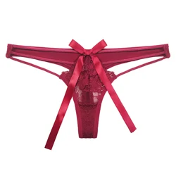 Wholesale Hot Ladies Wear Temptation Sexy Lace Mesh Breathable Red Lingerie Transparent Underwear Thong Panties With Butterfly