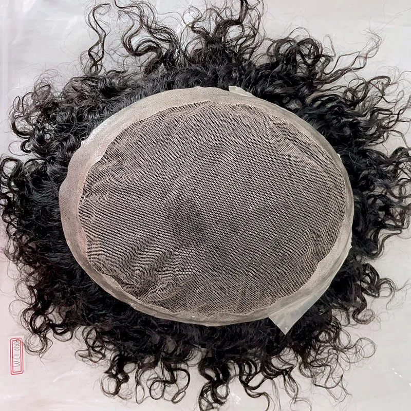 Factory stock Australian lace PU base jet black Afro Curl 4mm 6mm 100% Real Human Hair Males Unit for Black Men wig Toupee
