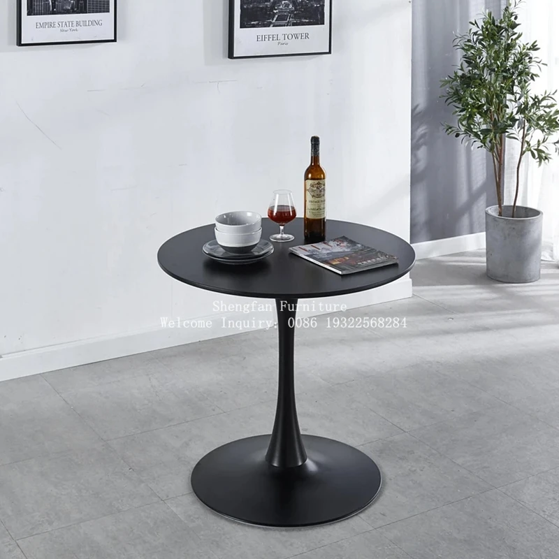 Wholesale Nordic Customizable Size MDF Top Hotel Home Bar Balcony Apartment Wooden Round Dining Tables Tulip Negotiation Table