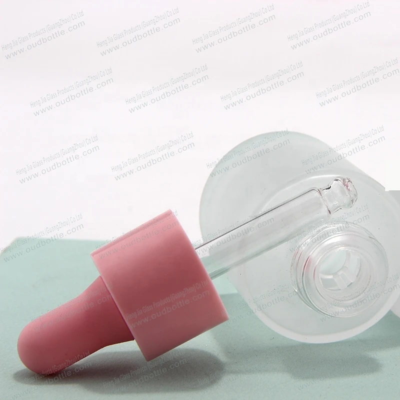  1oz 30 Ml Clear Transparent Frosted Flat Shoulder Cylinder Red Glass Dropper Bottle Cosmetic Empty Container