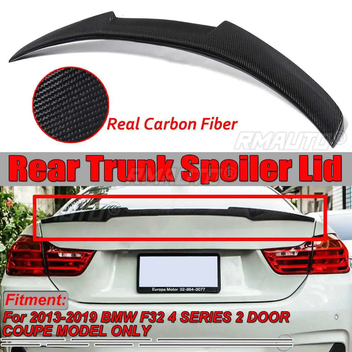 F32 Real Carbon Fiber Car Trunk Boot Lip Spoiler Wing Lid Big For BMW F32 4 SERIES 428i 435i 440i 2DR 2014-2020 M4 Style