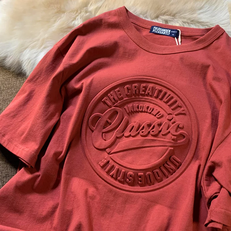 2022 Custom Fashion Embossed Tee 100% Cotton T shirts Pullover Premium Men Custom Embossed summer logo  Shirt