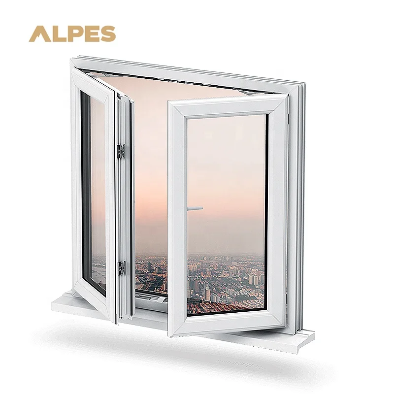 ALPES Modern Double Glazed Swing out Hurricane Impact UPVC PVC Glass Casement Windows Soundproof with Plastic Frame for Bahamas