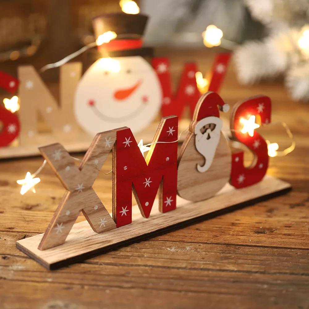 2023 New Christmas Festive Decoration Feliz Navidad Decoracion Wooden Letter Decoration Tabletop Creative Printing Decoration