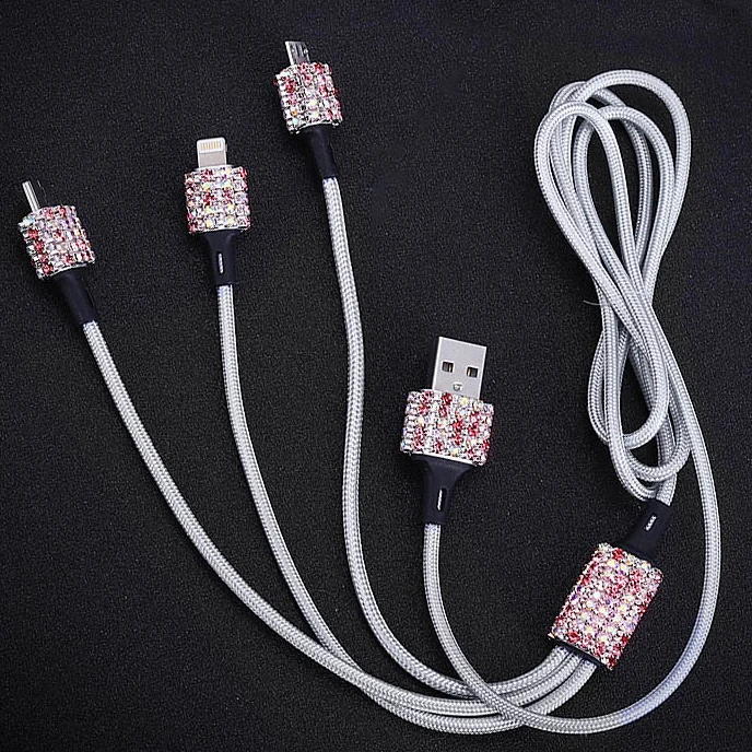 Кристалл Алмазные Стразы авто автомобиль бытовой мобильный телефон 1-3 USB C 3 в 1 кабель для передачи данных линия быстрой зарядки аксессуары