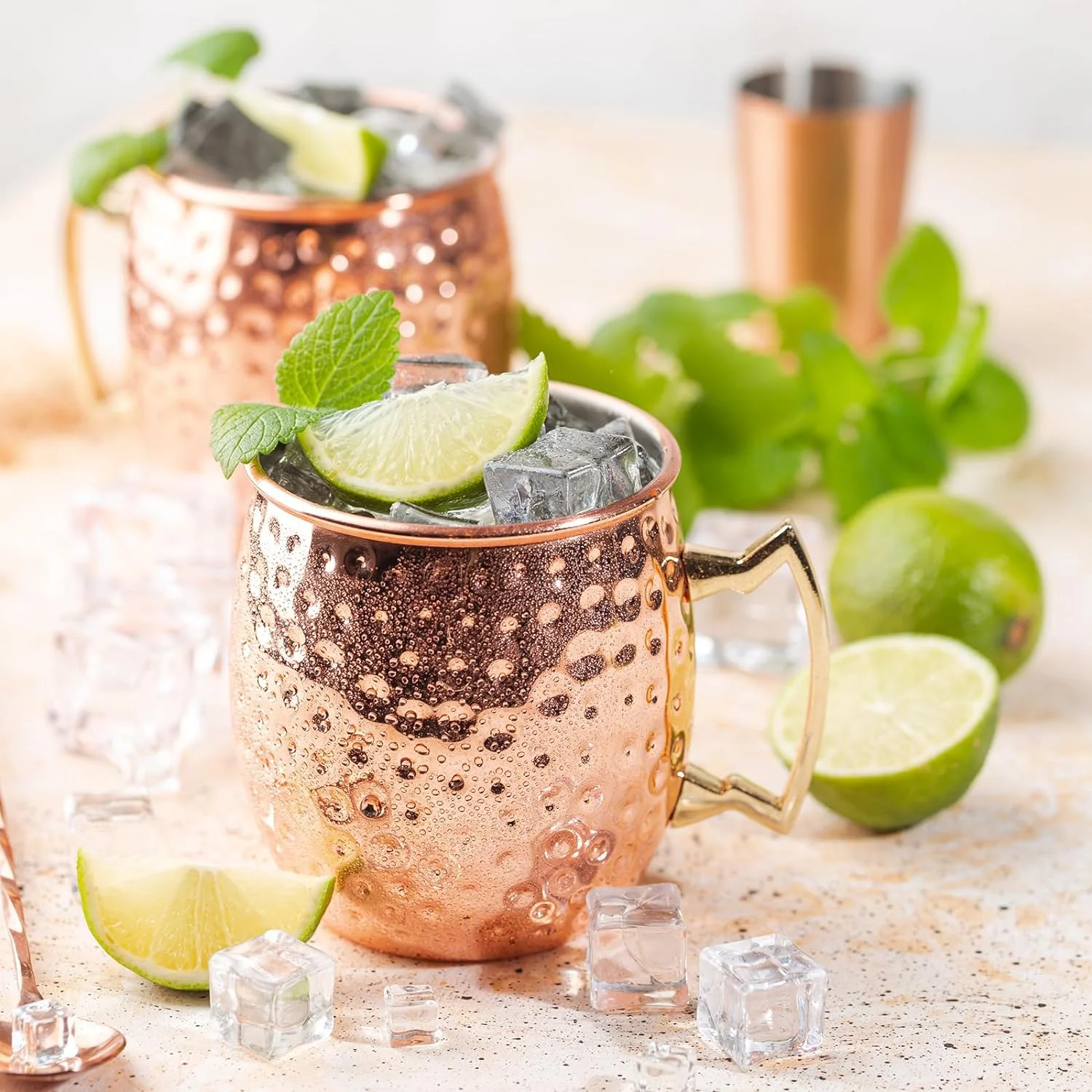 Gold Stainless Steel Moscow Mule Mug 18Oz Copper Plated Classic Drinking Cup With Handle Martini Glass Kitchen Bar Drinkware