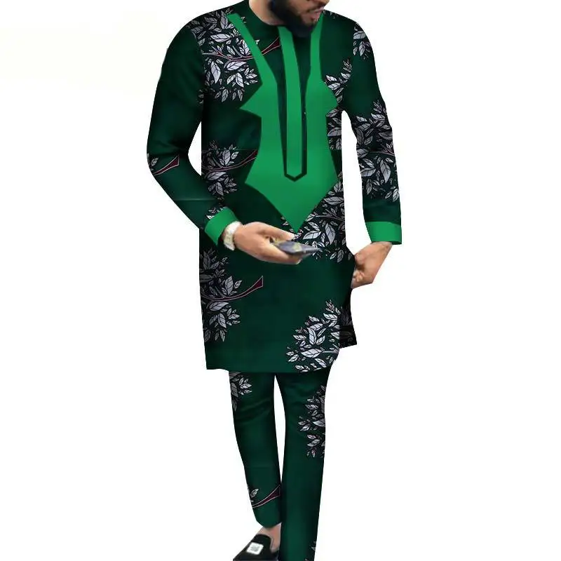 H & D Factory Price Plus Size Top And Pant Suits For Men Print African Clothing Sets