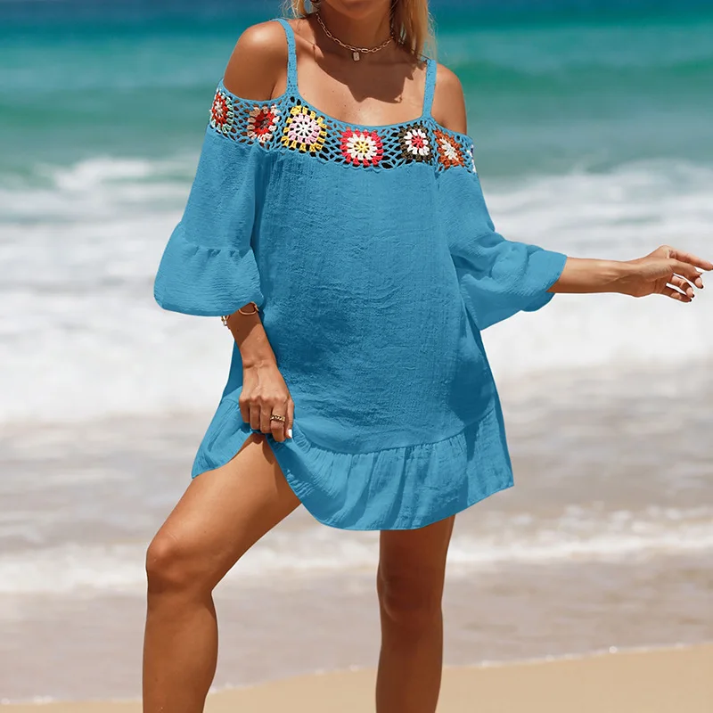 Crochet Bikini Cover up Beach Slip Cutout Irregular Dress Swimwear & Beachwear Cover Ups Beachwear