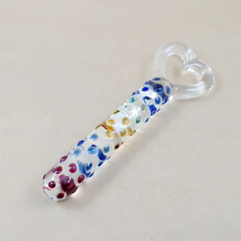 Wholesale Multi Color Big Glass Dildo with Dots/Glass Dildo with Heart Handle/Heart Handle Glass Dildo for Adult Life