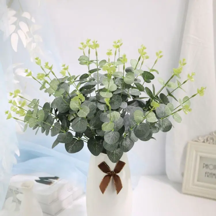 Hot Sale Indoor Decor Silk Green Eucalyptus Wedding Bride Decorative Plant