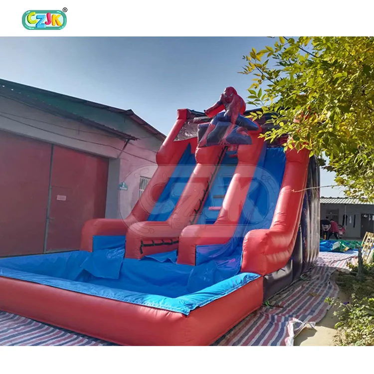 
commercial inflatable spider web bouncy tower slide spideman mountain waterslide inflatable slide spiderman for sale 