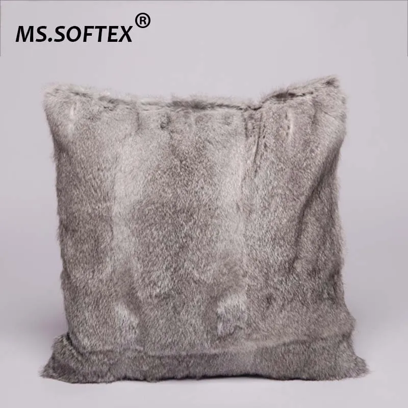 MWFur Square Rabbit Pillow Fur Cushion Cover for Living Room Fashion Design Decorative Throw Sofa