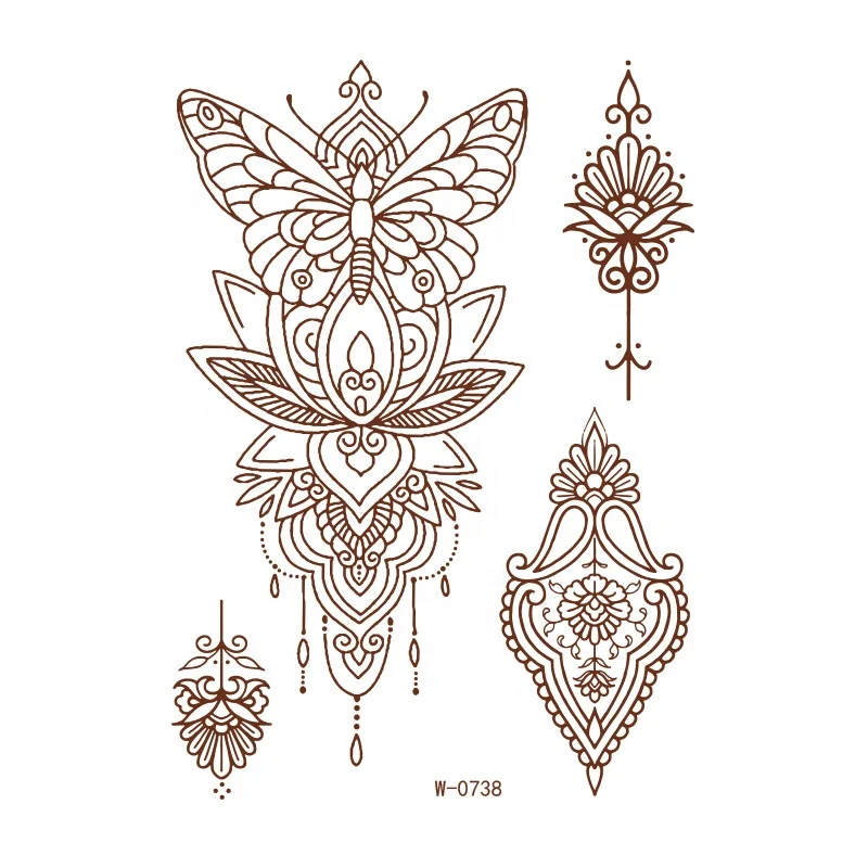 Personalized mehndi butterfly flower stencils arm henna tattoo stickers