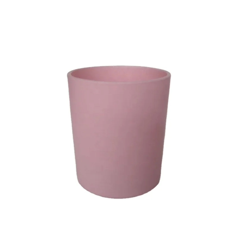 China High-end Custom Solid Opaque Matt Pink Color Painted  Glass Candle Jar ,candle vessel holder