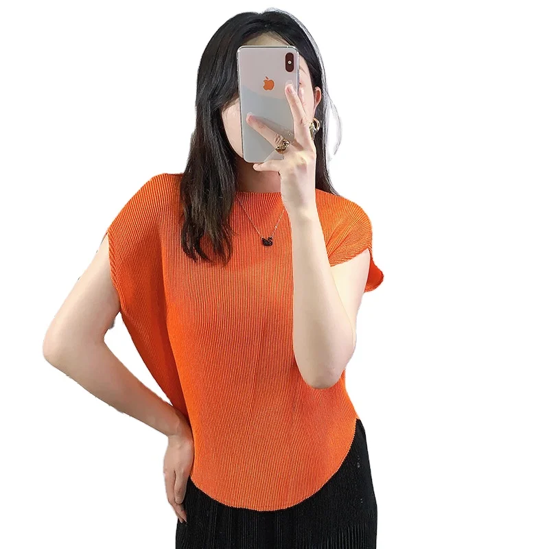 Летняя одежда, футболка с короткими рукавами в Корейском стиле Тонкий Miyake плиссированное платье с рукавом «летучая мышь» повседневные футболки для мамы, папы и