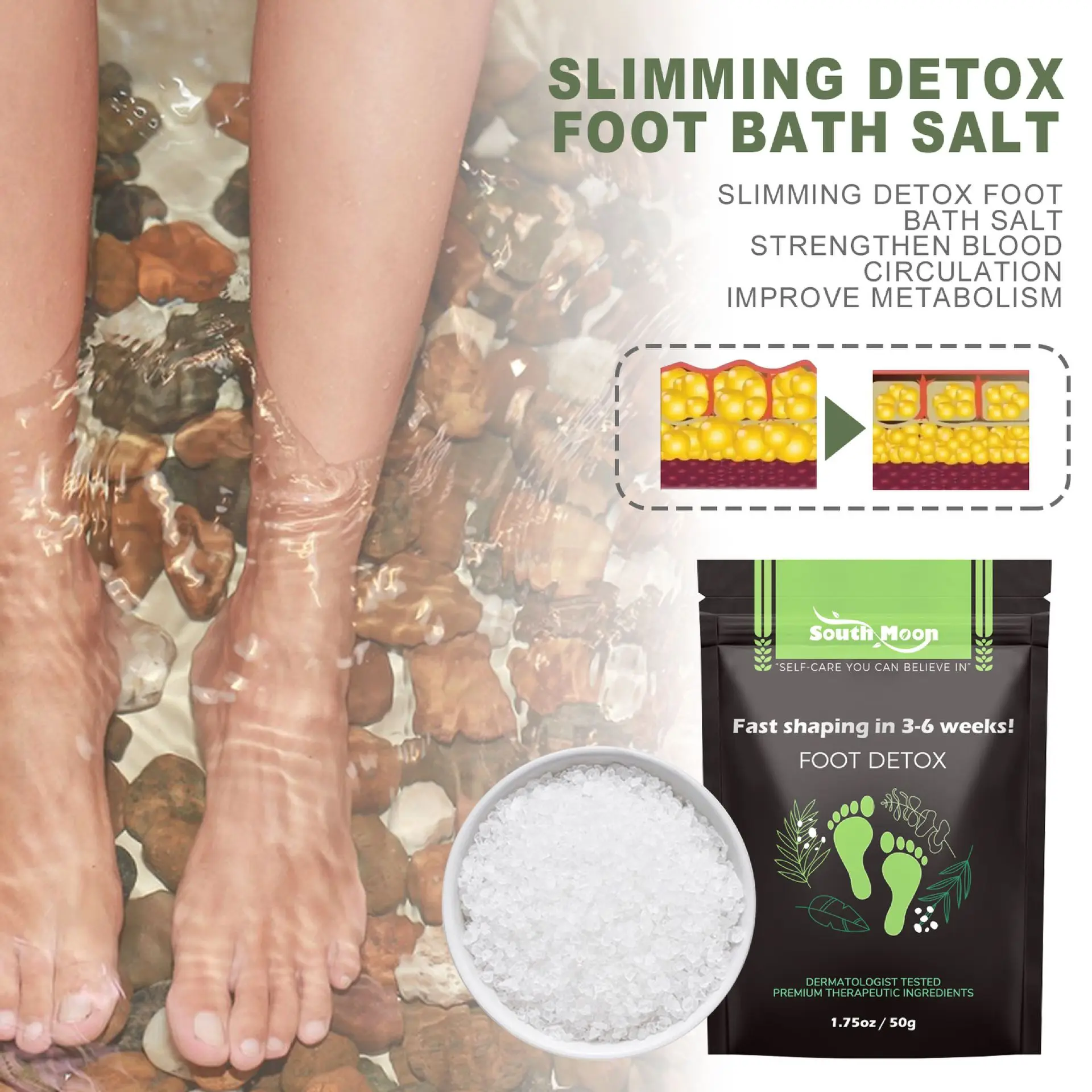 EELHOE Fat Burning Foot Bath Salt Soak Fast Slimming Ginger Detox Salt Foot Soak Body Detox Stress Relax Weight Loss Health Care