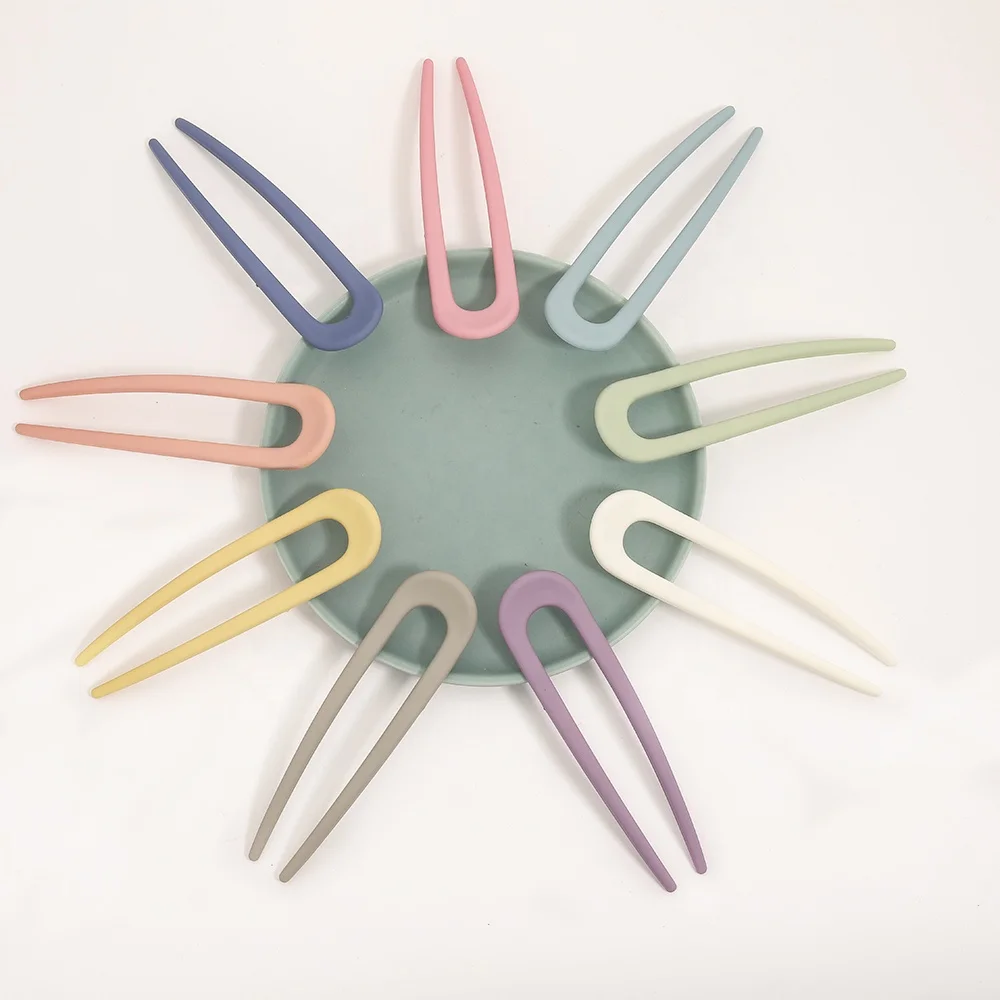 sweetwoo Korea Simple Color Frosted U Shape Hair Forks Cute Mediun Colorful Plastic Hair Accessories For Women Girls