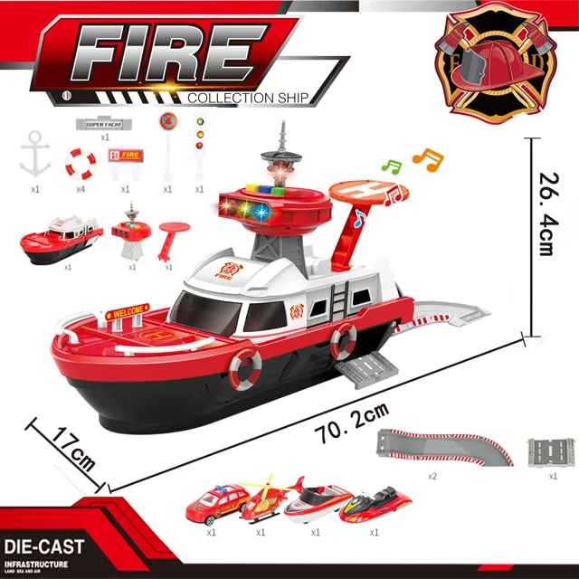 High Quality Model Simulation Control Alloy Car Fire Toy Boat Electric Toy Ship Toy For Kids