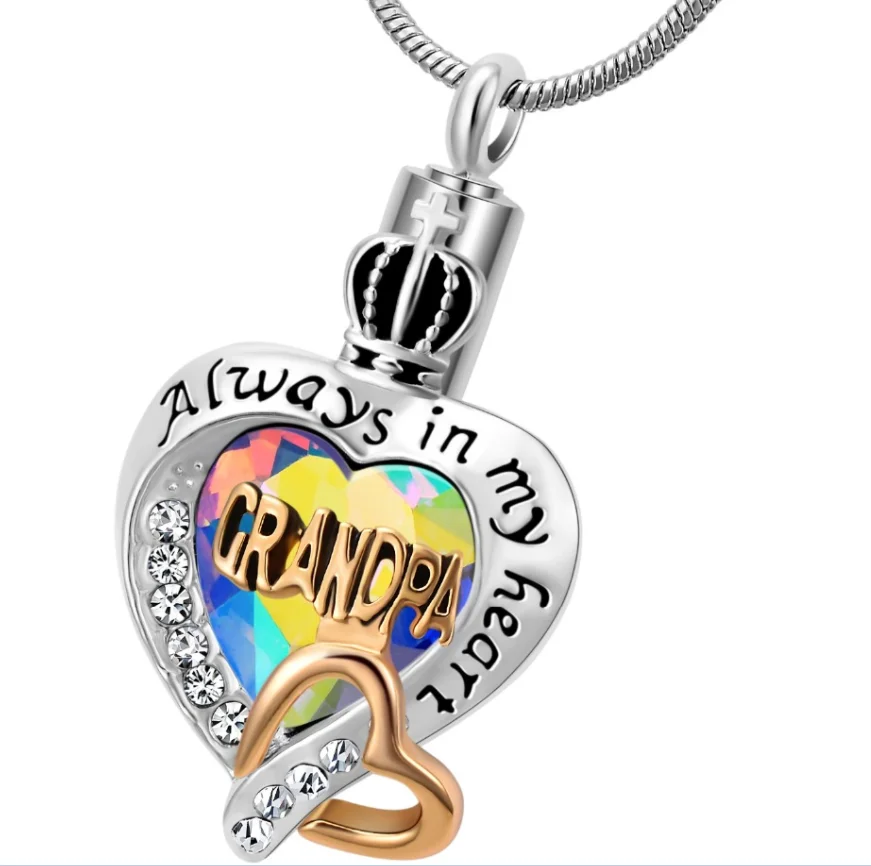 High Quality Always in my heart memorial cremation jewelry fashion ash urn pendant necklace,stainless steel snake chain,keepsake