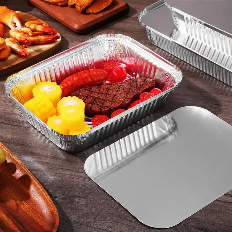 1100ml Fast Food Disposable Food Packaging Aluminum Tray Rectangular Takeaway Aluminum Foil Container