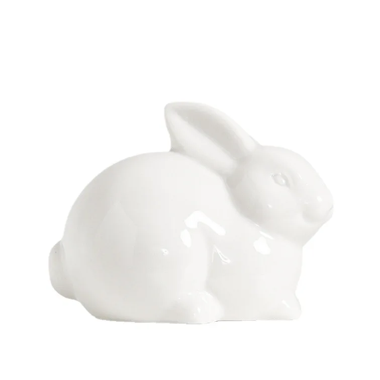 White Plain Cute Ceramic Rabbit Figurine for Desk Decoration