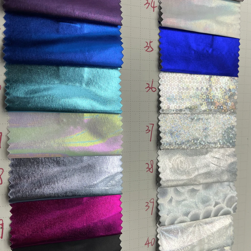 Metallic Foil color shiny glossy coating woven non stretch polyester waterproof fabric for bag Glitter Fabric for coat, jacket