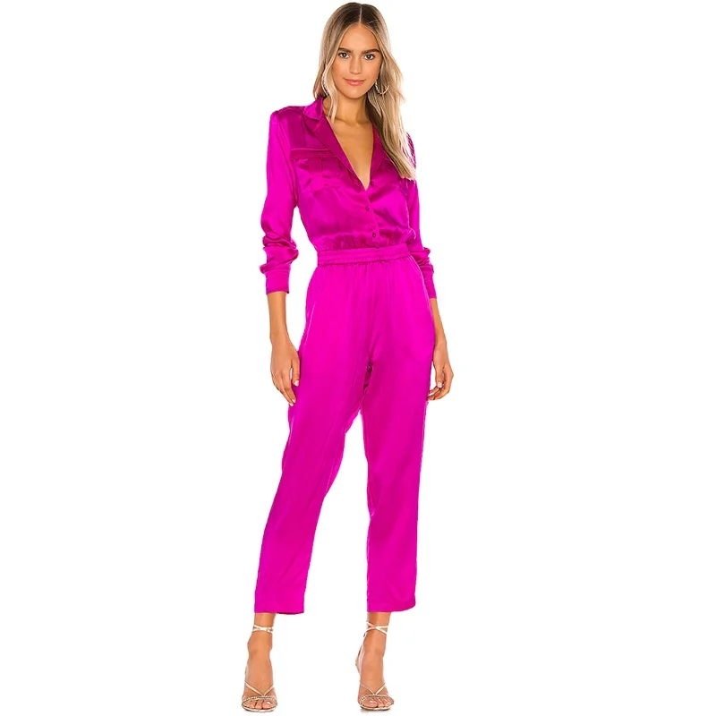 Женский и женский сплошной комбинезон Fushia из 100% шелка с длинным рукавом