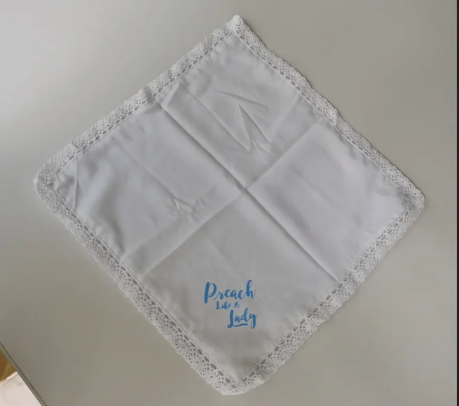 100% cotton white ladies lace hem handkerchiefs in cotton or linen material with printing embroidery logo