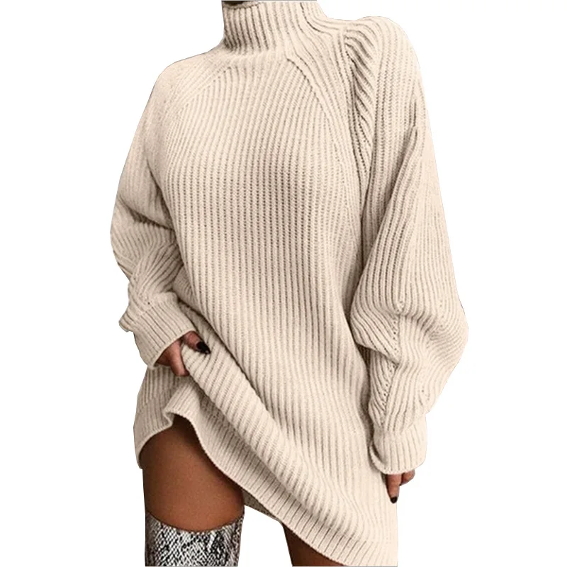 Knitted Dresses Turtleneck Long Sleeve Sweater Dress Autumn Winter Loose Knitted Dresses