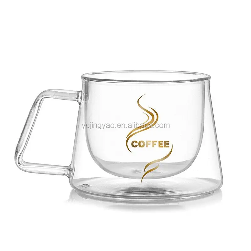 Double Wall Insulated Glasses Cup Espresso Coffee Cups with Handle Heat Resistant Mug Glassware for Coffee Tea Milk