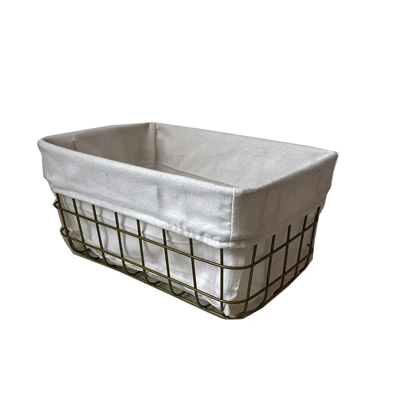 Black Metal Basket Woven Golden Iron With Linen For Storage Cabinet