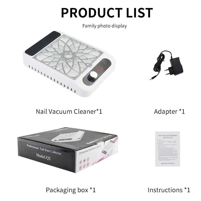 DKW Nail Art Vacuum Cleaner New 80W -Q2  Large Wind Single Turbine fan Electric Nail Dust Collector with Arm Hand Rest Pillow
