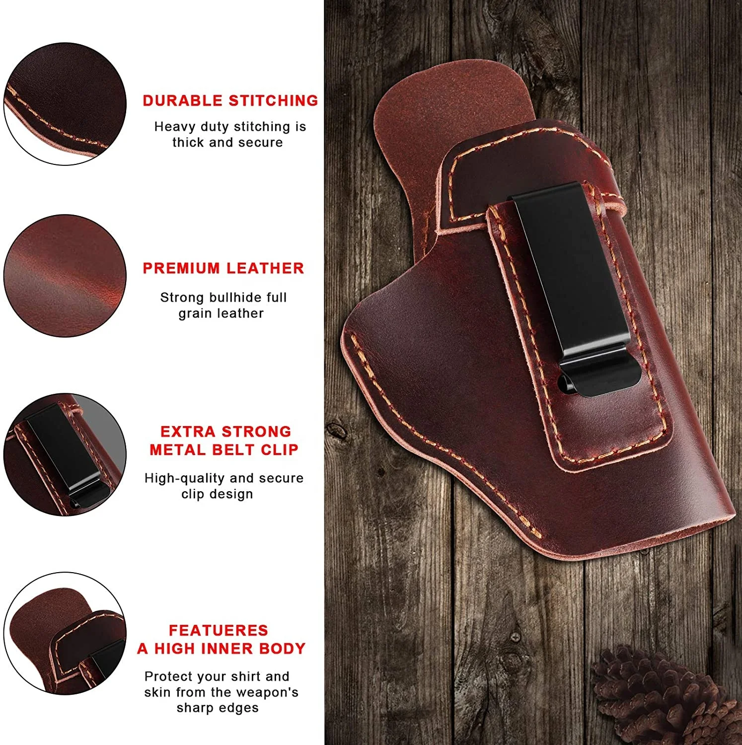 Leather Holster for Concealed Carry, IWB Leather Gun Holsters