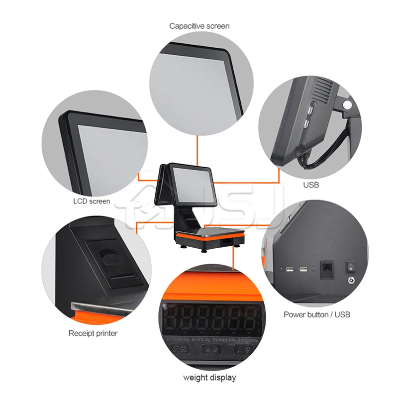 JSJ53B Dual Screen Weighing POS Scale Double Screen Pos Machine Touch Screen Pos System Cash Register For Supermarket