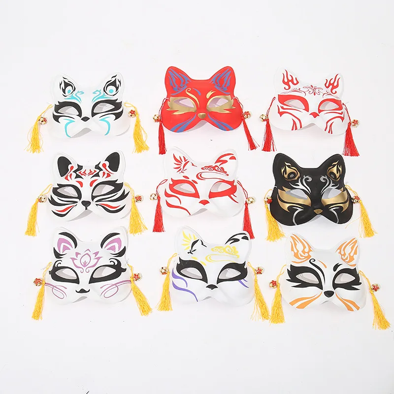 Halloween Fox Masks Anime Cosplay Cat Face Masks Masquerade Ball Party Dress-Up Costume Props Kimono Style