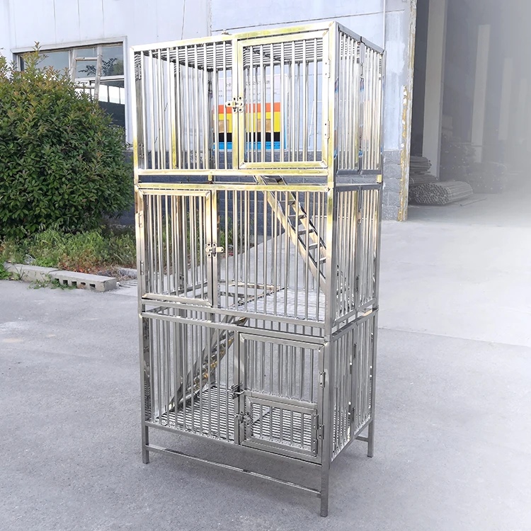 3-layer Household Pet Habitat Cat Villa Houses Cage Wooden Case Metal Large Stainless Steel Animal Sustainable Button 2pcs Lize