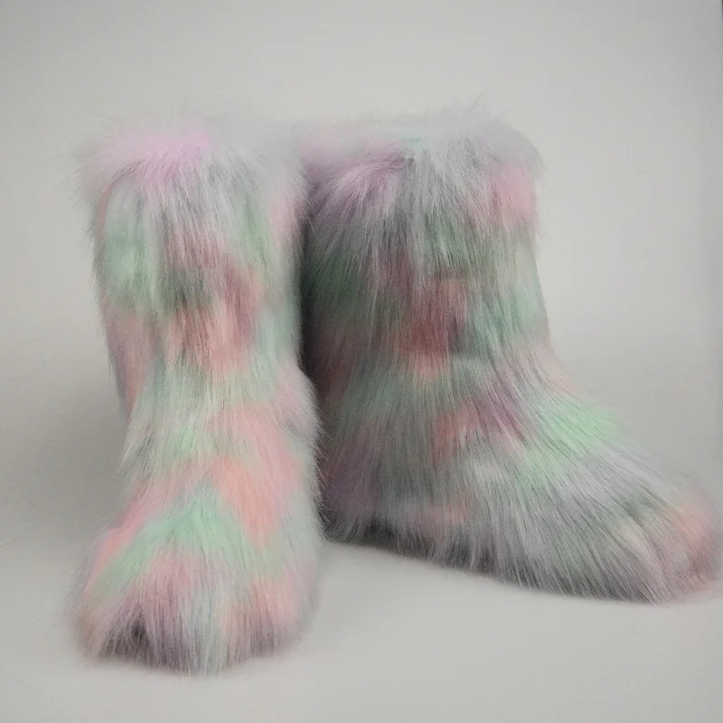 Hot Selling Ladies Imitation Raccoon Fur Boots Factory Wholesale High Quality Snow Boots Fur Snow Boots