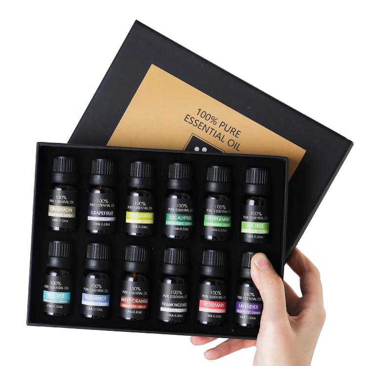 12/10ml Aromatherapy Essential Oil Set Aroma Diffuser Essential Oil with Glass Bottle Gift Box