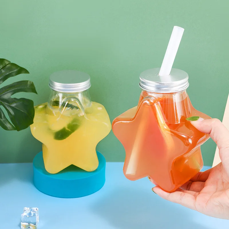 Wholesale attractive Fashion Design Star Shape Bottle PET Animal Plastic Milk Juice Bubble bottle