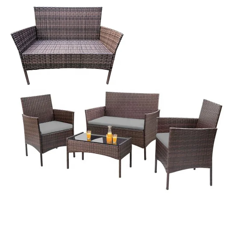 Modern Outdoor Patio PE Rattan Wicker Chair Set Garden Sofa Furniture Set With Cushion 4 pcs  Coffee Table