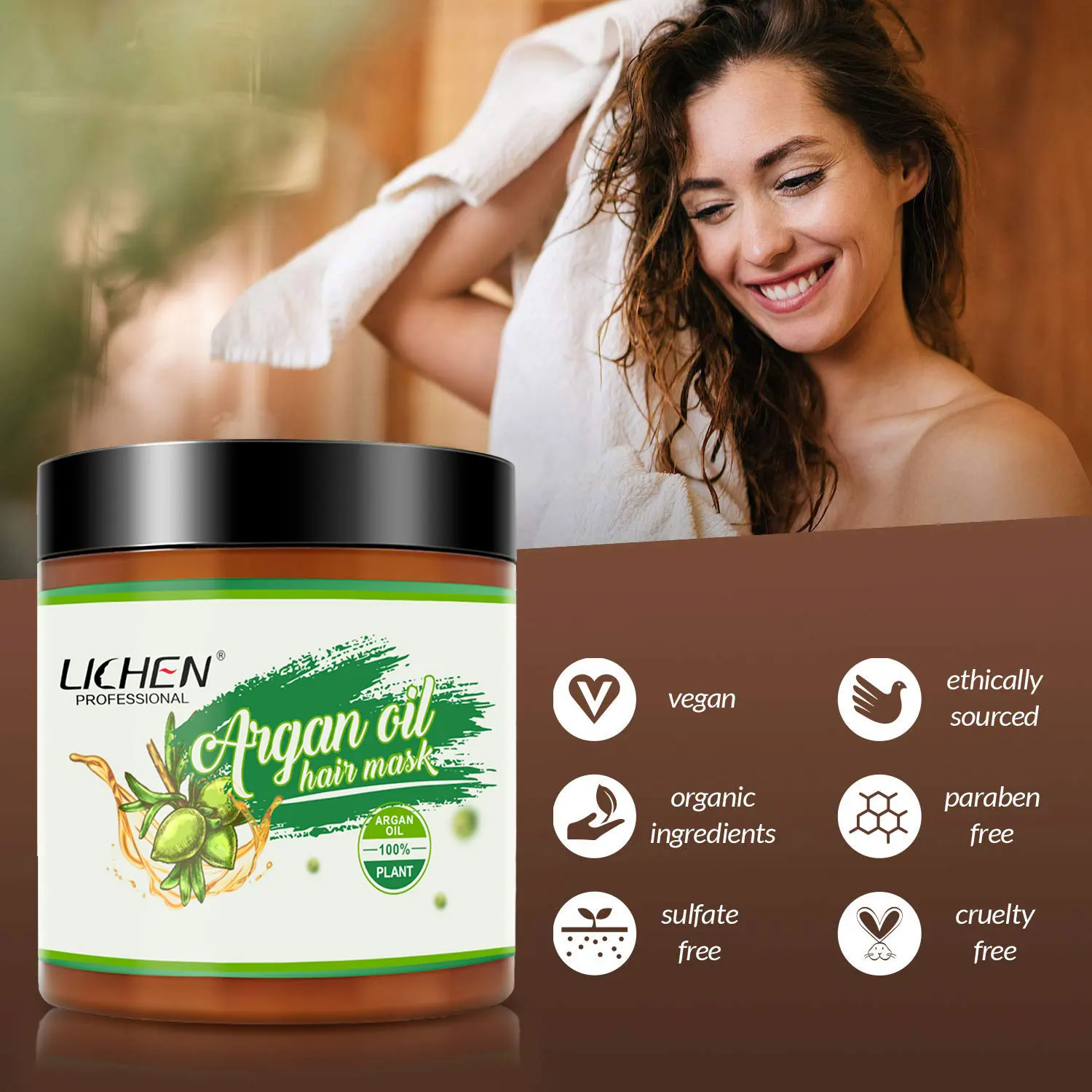 Lichen private label leave in organic vegan smoothing argan hair mask bulk professional hair treatment