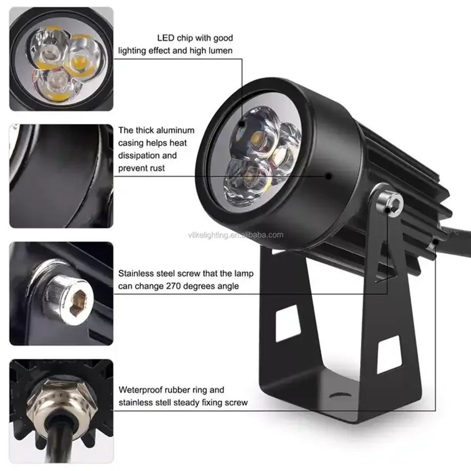 5W 3000K LED Garden Lawn Spike Light with Nail Outdoor Landscape Spotlight Pathway Yard Night Light Floor Ground Foot Lamp