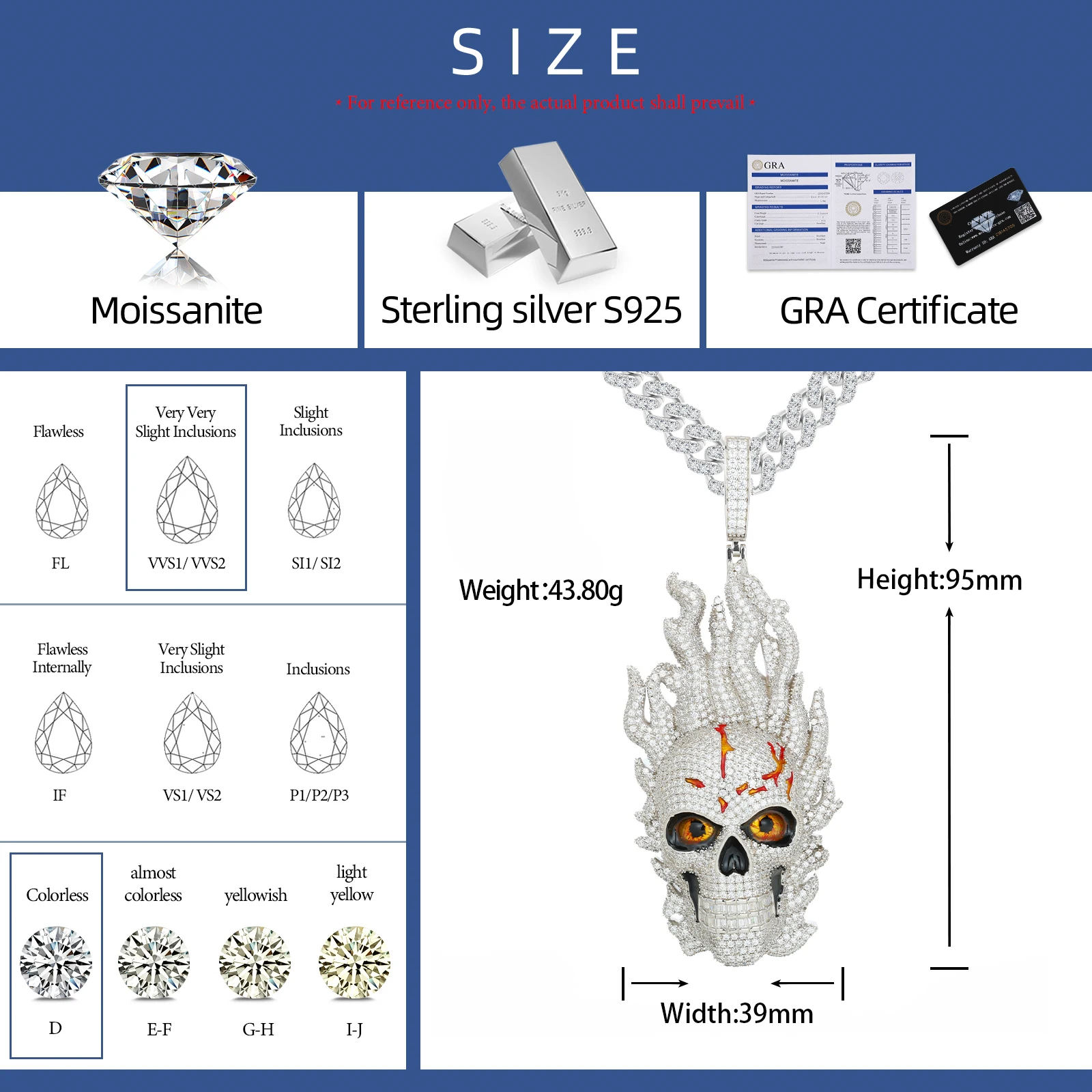 Hip Hop Men Gift Party Jewelry Enamel Plated 925 Sterling Silver VVS Moissanite Diamond Iced Out 3D Skull Face Pendant