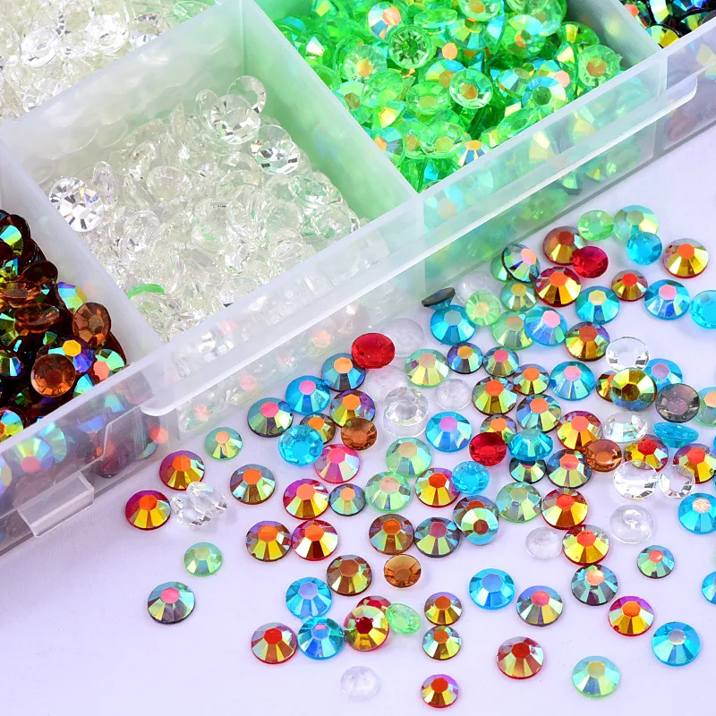 Manufacture Wholesale Nail Supplies 24 Grid Box Set Press on Nail DIY Rhinestones Crystal Diamond Colorful Nail Art Accessories