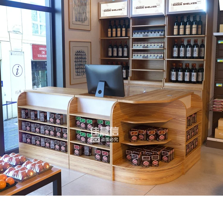 Supermarket retail store Check Out Counter Wine Bottle Display Stand Cash Checkout Table Counter Cashier