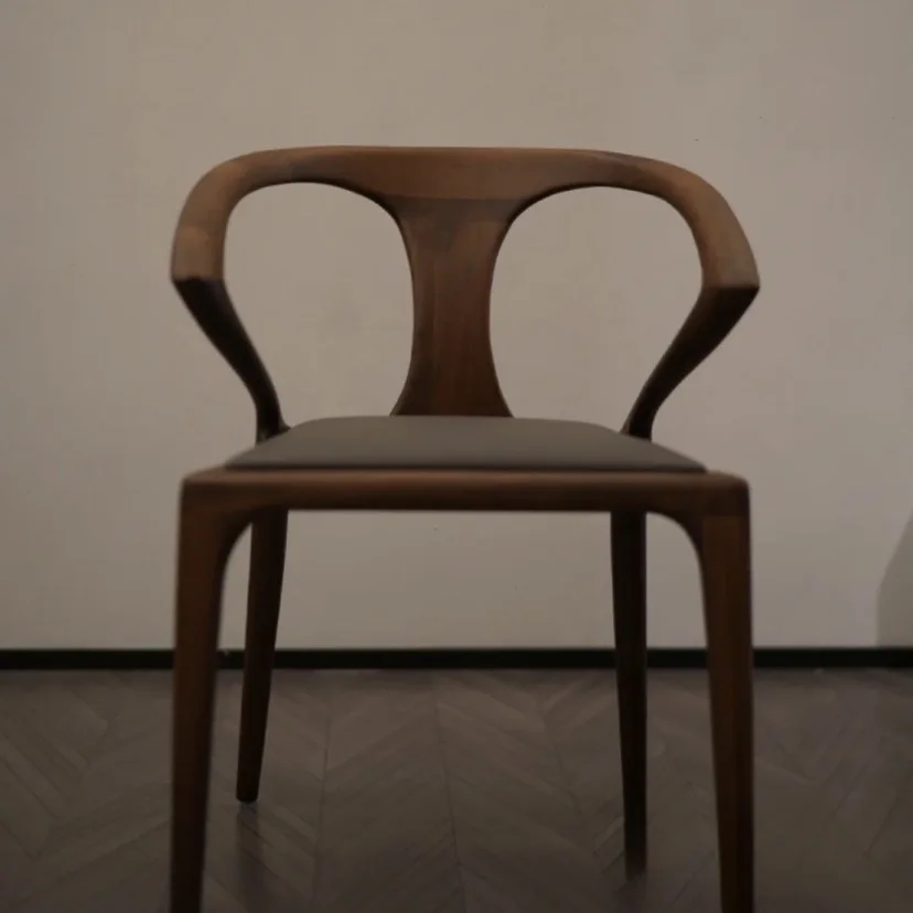 North America Simple Black Walnut Lounge Chair Negotiation Reception Style Solid Wood Dining Chair