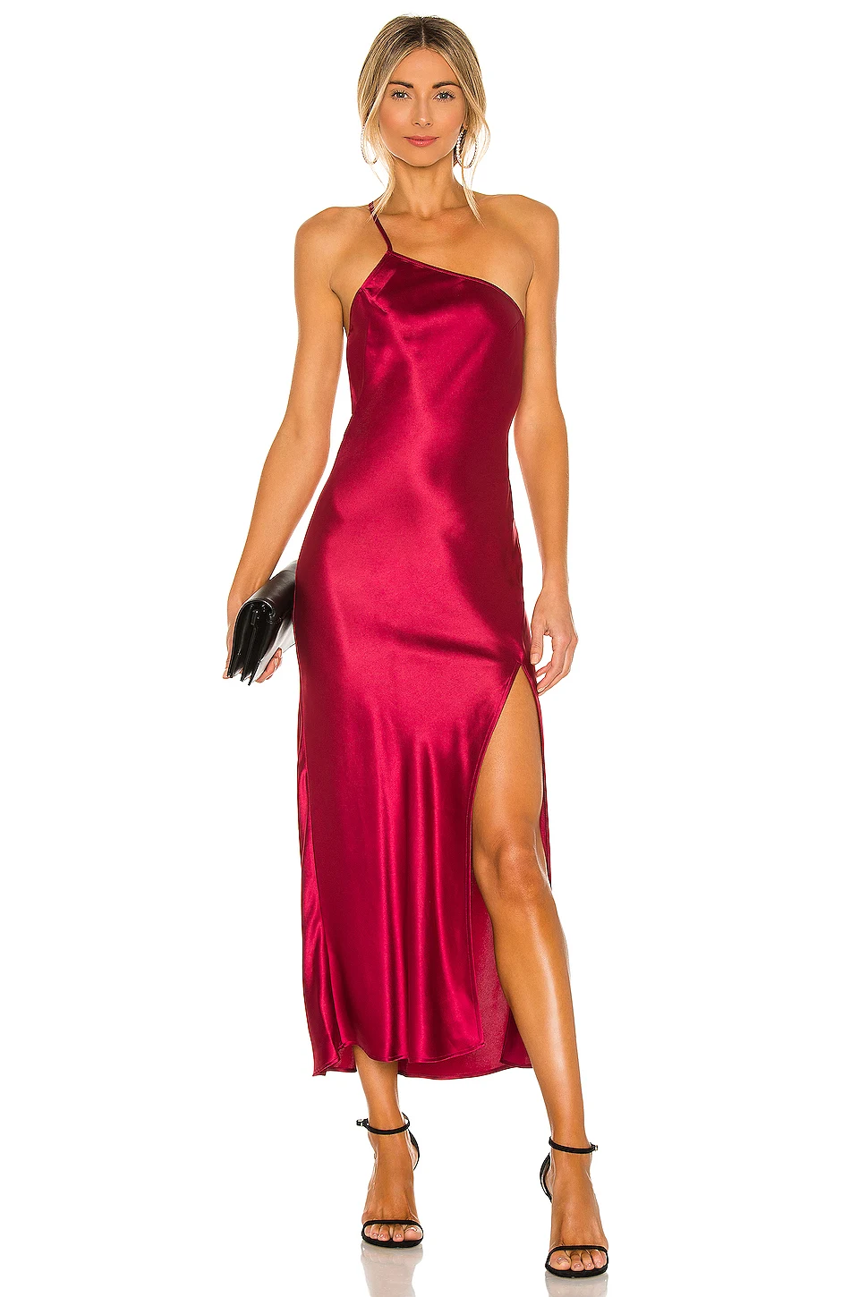 High Quality Slip Dress Silk Satin Maxi Dress With Straps Solid Color Women One Shoulder Dress