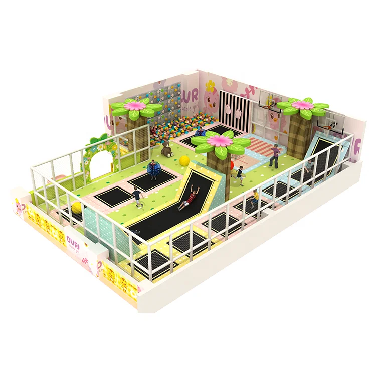Professional Indoor Air Trampoline Park Kids With Colorful Slide Foam Pit Trampoline Parks Indoor